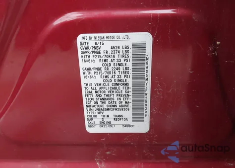 2015 Nissan Rogue Select S z USA, uszkodzony, nr VIN JN8AS5MV2FW259309